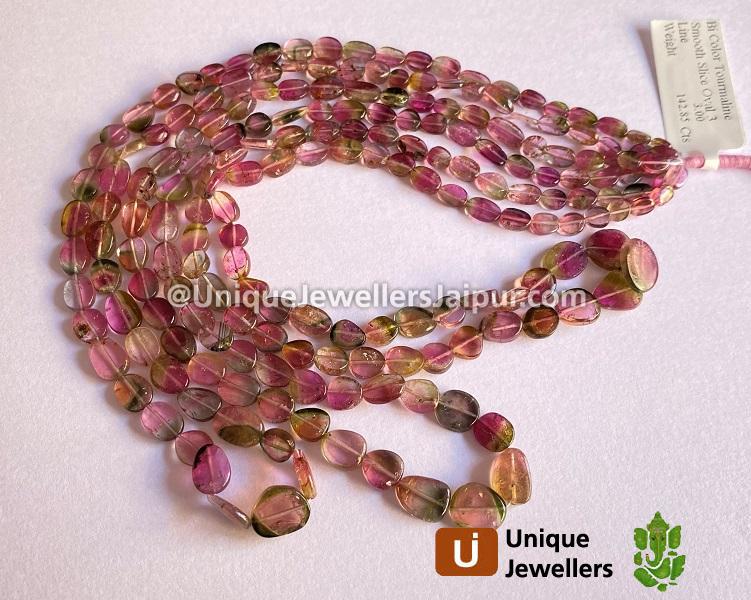 Bi Color Tourmaline Flat Slice Oval Beads